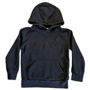 Puma Boys XS 5/6 Black Hoodie Fall Winter Embossed Logo Cozy Comfy‎